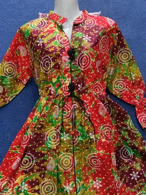 2 Pcs Women's Stitched poly Cotton Printed Frock And Trouser thumbnail 3
