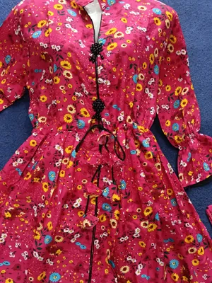 2 Pcs Women's Stitched poly Cotton Printed Frock And Trouser thumbnail 3