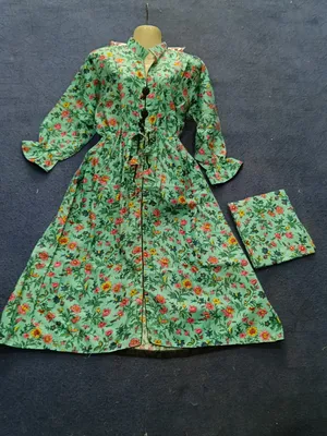2 Pcs Women's Stitched poly Cotton Printed Frock And Trouser thumbnail 2