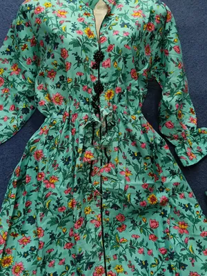 2 Pcs Women's Stitched poly Cotton Printed Frock And Trouser thumbnail 3