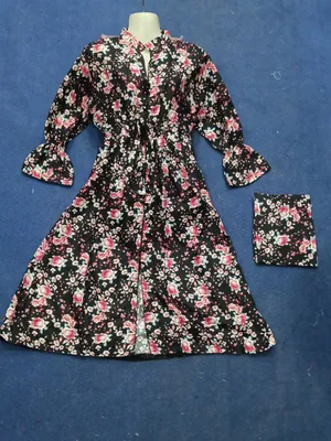 2 Pcs Women's Stitched poly Cotton Printed Frock And Trouser thumbnail 2