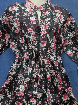 2 Pcs Women's Stitched poly Cotton Printed Frock And Trouser thumbnail 3