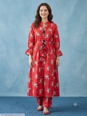 2 Pcs Women's Stitched poly Cotton Printed Frock And Trouser