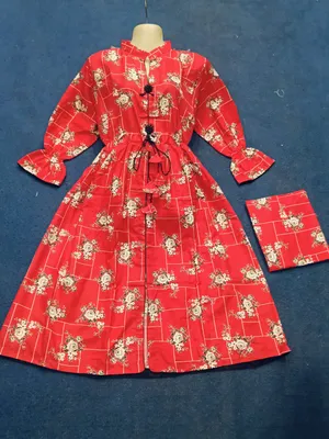 2 Pcs Women's Stitched poly Cotton Printed Frock And Trouser thumbnail 2