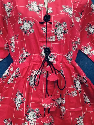 2 Pcs Women's Stitched poly Cotton Printed Frock And Trouser thumbnail 3