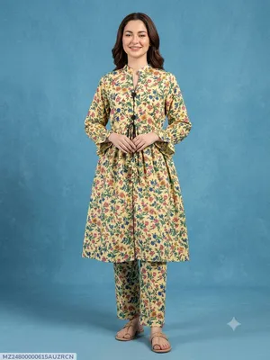 2 Pcs Women's Stitched poly Cotton Printed Frock And Trouser