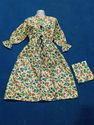 2 Pcs Women's Stitched poly Cotton Printed Frock And Trouser thumbnail 2