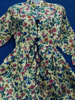 2 Pcs Women's Stitched poly Cotton Printed Frock And Trouser thumbnail 3