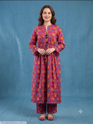 2 Pcs Women's Stitched poly Cotton Printed Frock And Trouser
