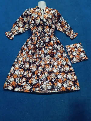 2 Pcs Women's Stitched poly Cotton Printed Frock And Trouser thumbnail 2