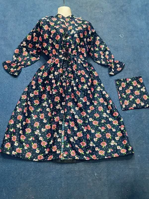 2 Pcs Women's Stitched poly Cotton Printed Frock And Trouser thumbnail 2