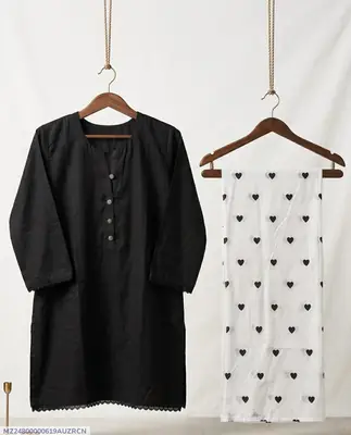 Stylish Women's Stitched Cotton Ensemble - 2 Pcs Shirt and Trouser Set Featuring Printed Patterns thumbnail 2