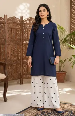 Trending 2 Pcs Women's Stitched Cotton heart style Shirt And printedTrouser