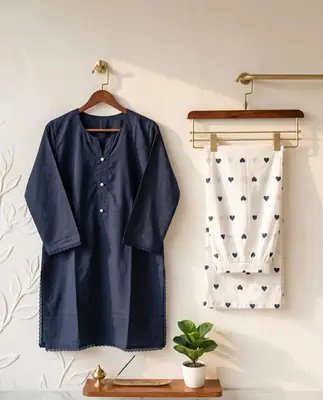 Trending 2 Pcs Women's Stitched Cotton heart style Shirt And printedTrouser thumbnail 2