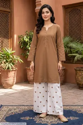 Trending 2 Pcs Women's Stitched Cotton heart style Shirt And printedTrouser