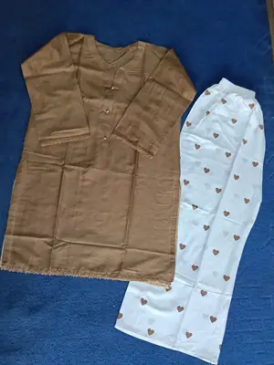 Trending 2 Pcs Women's Stitched Cotton heart style Shirt And printedTrouser thumbnail 4