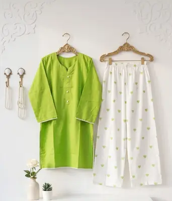 Trending 2 Pcs Women's Stitched Cotton heart style Shirt And printedTrouser thumbnail 2