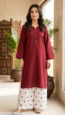 Trending 2 Pcs Women's Stitched Cotton heart style Shirt And printedTrouser