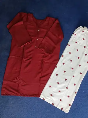 Trending 2 Pcs Women's Stitched Cotton heart style Shirt And printedTrouser thumbnail 3