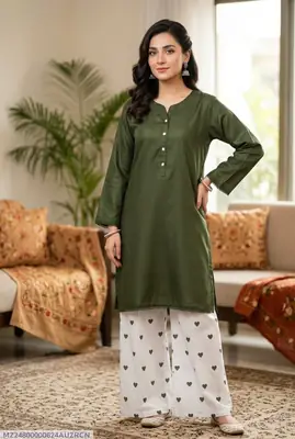 Trending 2 Pcs Women's Stitched Cotton heart style Shirt And printedTrouser