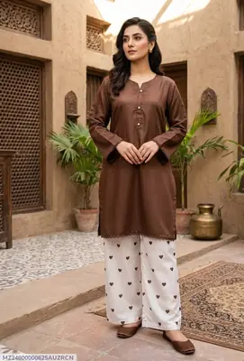 Trending 2 Pcs Women's Stitched Cotton heart style Shirt And printedTrouser
