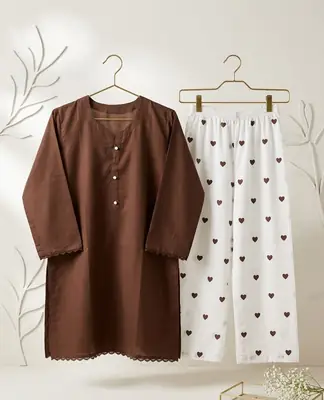 Trending 2 Pcs Women's Stitched Cotton heart style Shirt And printedTrouser thumbnail 2