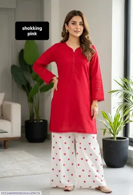 Trending 2 Pcs Women's Stitched Cotton heart style Shirt And printedTrouser