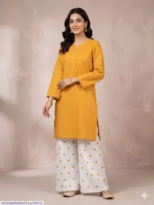 Trending 2 Pcs Women's Stitched Cotton heart style Shirt And printedTrouser