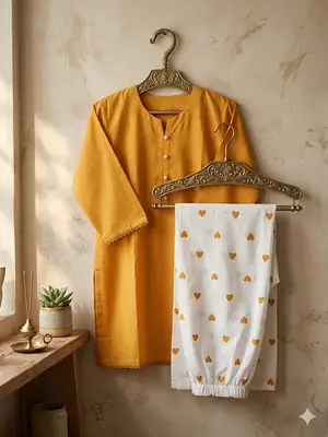 Trending 2 Pcs Women's Stitched Cotton heart style Shirt And printedTrouser thumbnail 2