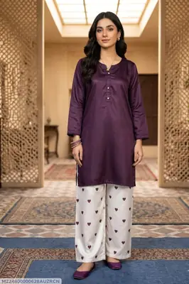 Trending 2 Pcs Women's Stitched Cotton heart style Shirt And printedTrouser