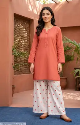 Trending 2 Pcs Women's Stitched Cotton heart style Shirt And printedTrouser