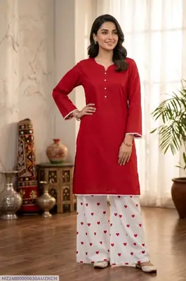 Trending 2 Pcs Women's Stitched Cotton heart style Shirt And printedTrouser