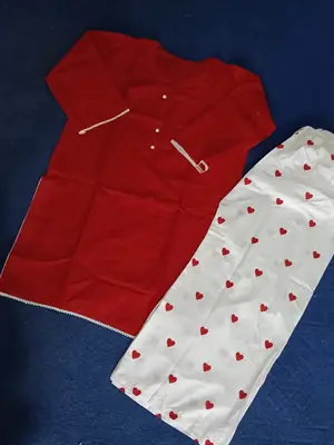Trending 2 Pcs Women's Stitched Cotton heart style Shirt And printedTrouser thumbnail 3