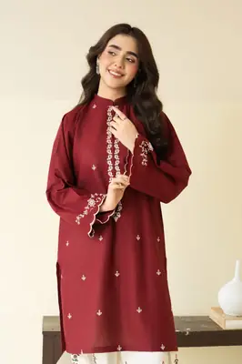2 Pcs Women's Stitched Cotton Lawn Embroidered Shirt And Trouser