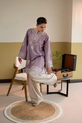 Moon Light 2 Pcs Women's Stitched Linen Embroidered Shirt And Trouser thumbnail 2