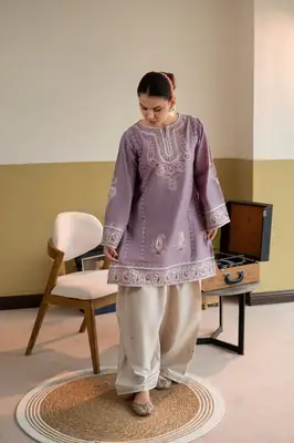 Moon Light 2 Pcs Women's Stitched Linen Embroidered Shirt And Trouser thumbnail 3