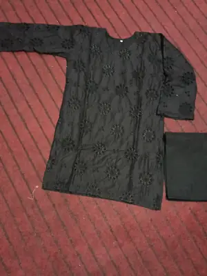 Black Boring2 Pcs Women's Stitched Cotton Embroidered Shirt And Trouser thumbnail 7