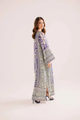 kaftan 2 Pcs Women's Stitched Silk Printed Shirt And Trouser