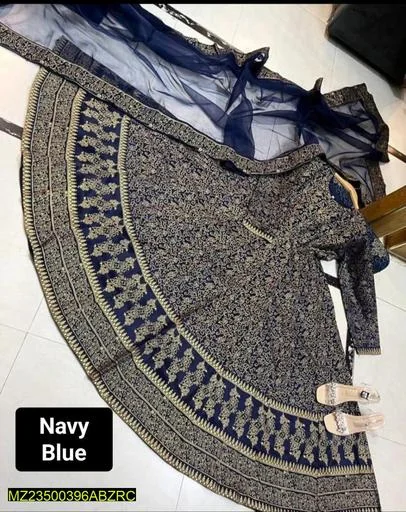 Navy Blue Katan Silk Printed Women Maxi Set thumbnail 3