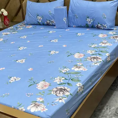 3 Pcs Cotton Printed Fitted Sheet