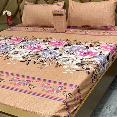 3 Pcs Cotton Printed Fitted Sheet