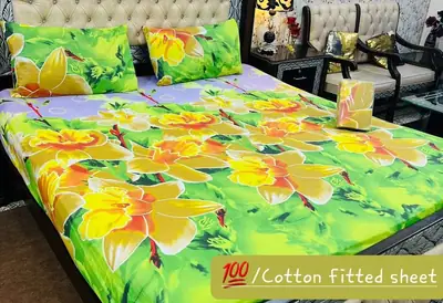 3 Pcs Cotton Printed Fitted Sheet
