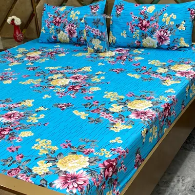 3 Pcs Cotton Printed Fitted Sheet