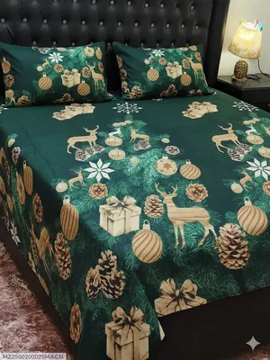 Green Printed Cotton Bedsheet Set for Double Bed thumbnail 1
