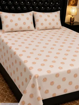3 Pcs Cotton Printed Double Bedsheet thumbnail 1