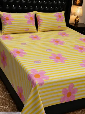 3 Pcs Cotton Printed Double Bedsheet thumbnail 1