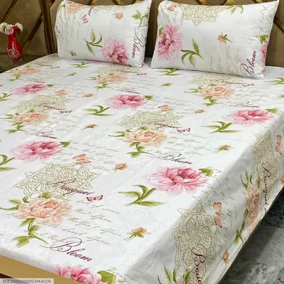 3 Pcs Cotton Printed Double Bedsheet thumbnail 1