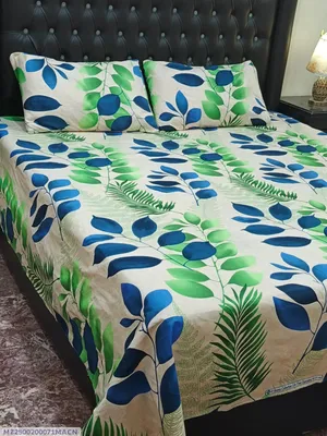 3 Pcs Crystal Cotton Printed Double Bedsheet