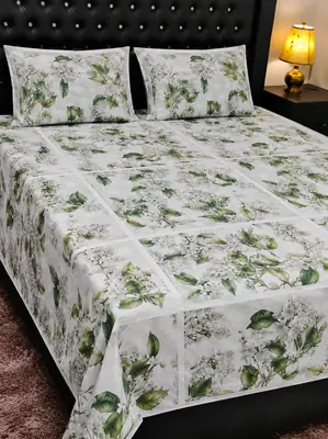 3 Pcs Cotton Printed Double Bedsheet