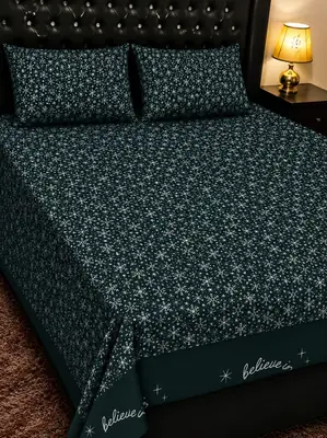 3 Pcs Cotton Printed Double Bedsheet